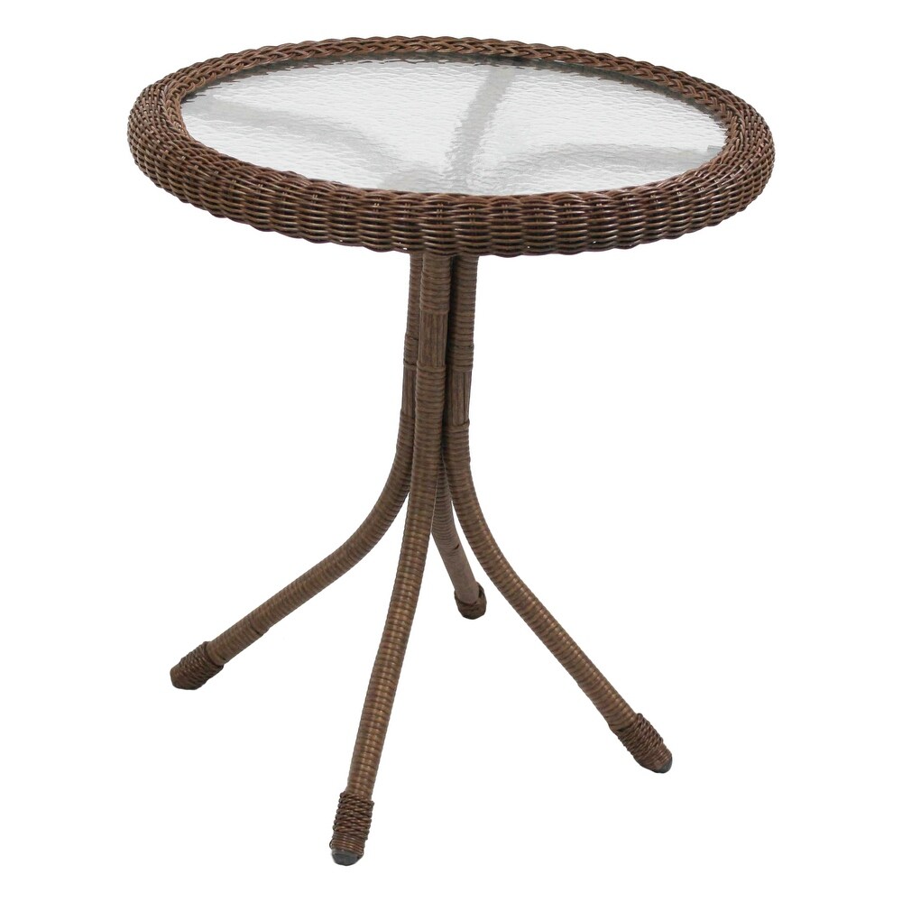 Hampton bay cambridge brown wicker square top outdoor side table