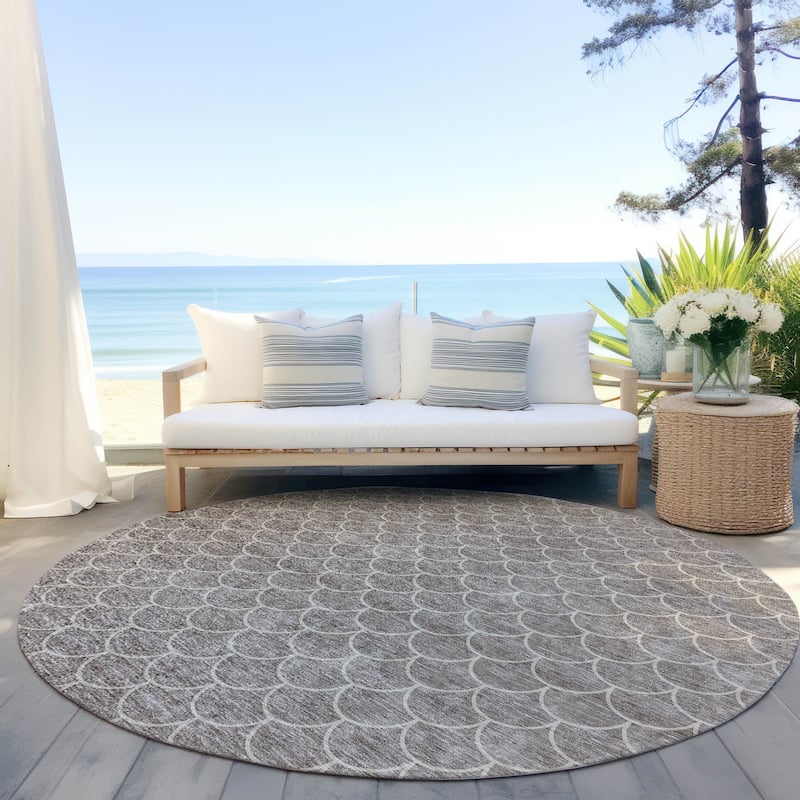 Machine Washable Indoor/ Outdoor Chantille Modern Geo Rug - Taupe - 8' x 8'