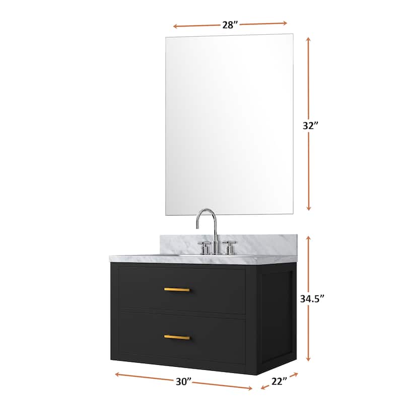 Castor Bath Vanity with Carrara Marble Top, Sink, Mirror and Faucet