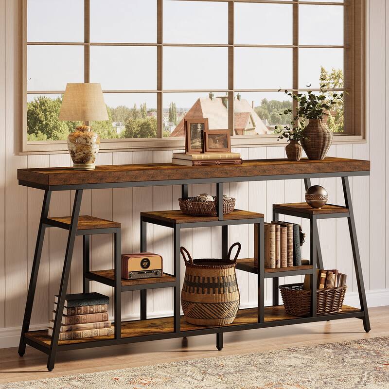 70.9-Inch Extra Long Console Table with Storage for Entryway, Sofa Table Behind the Couch - 13.78" D x 70.87" W x 33.46" H