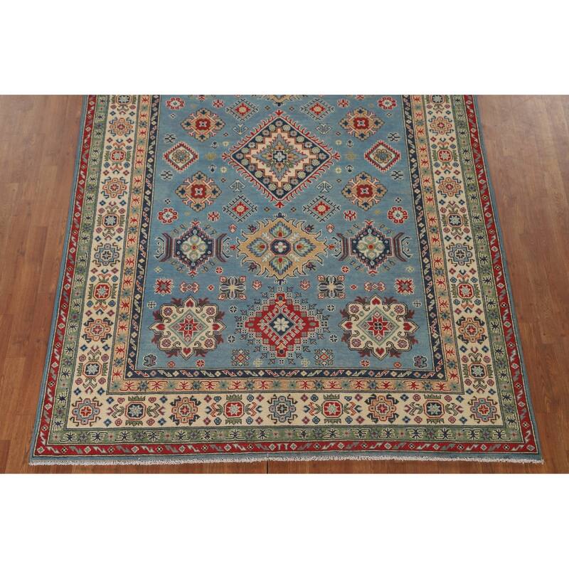 Light Blue Kazak Area Rug Handmade Oriental Wool Carpet - 6'8" x 9'10"