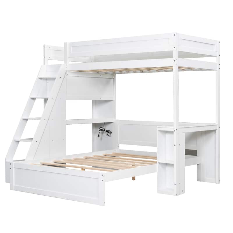 Twin XL Over Full Bunk Bed with Integrated Desk, USB Charging Station & Storage Staircase by Harper&Bright Designs