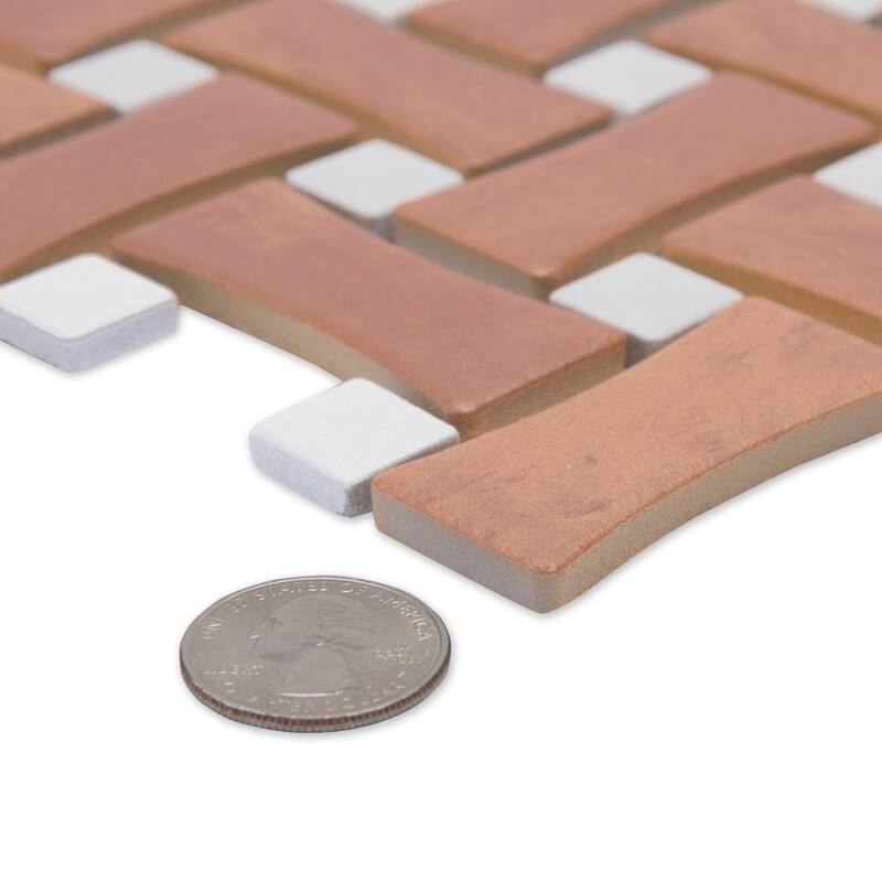 Merola Tile Sentier des Cotto Dog Bone Bsktwv with White Dot 10" x 10" Porcelain Mosaic Floor and Wall Tile
