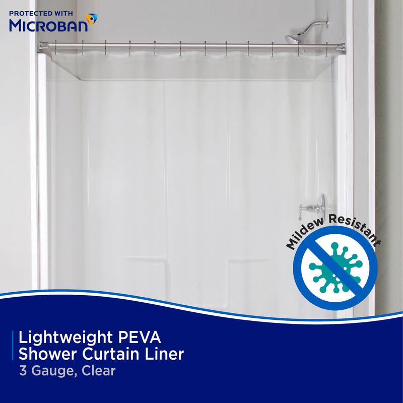 Kenney Microban Protected Lightweight PEVA Shower Liner, 70" W x 72" H, 2-Pack