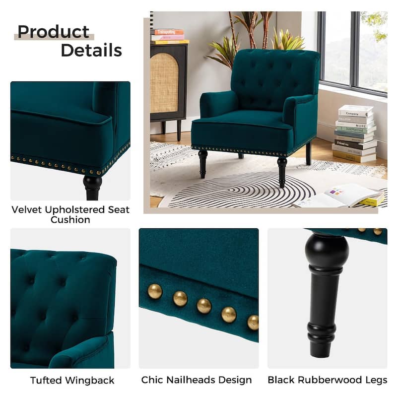 Geltrude Transitional Upholstered Button Tufted Club Chair with turned wooden Legs by HULALA HOME