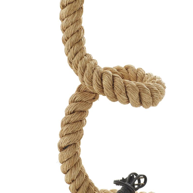 Brown Jute Rope Twisted Rope Room Floor or Table Lamp with Cream Linen Shade