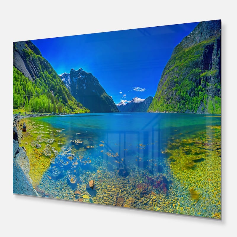 Panoramic View of Norwegian Fjord - Landscape Glossy Metal Wall Art