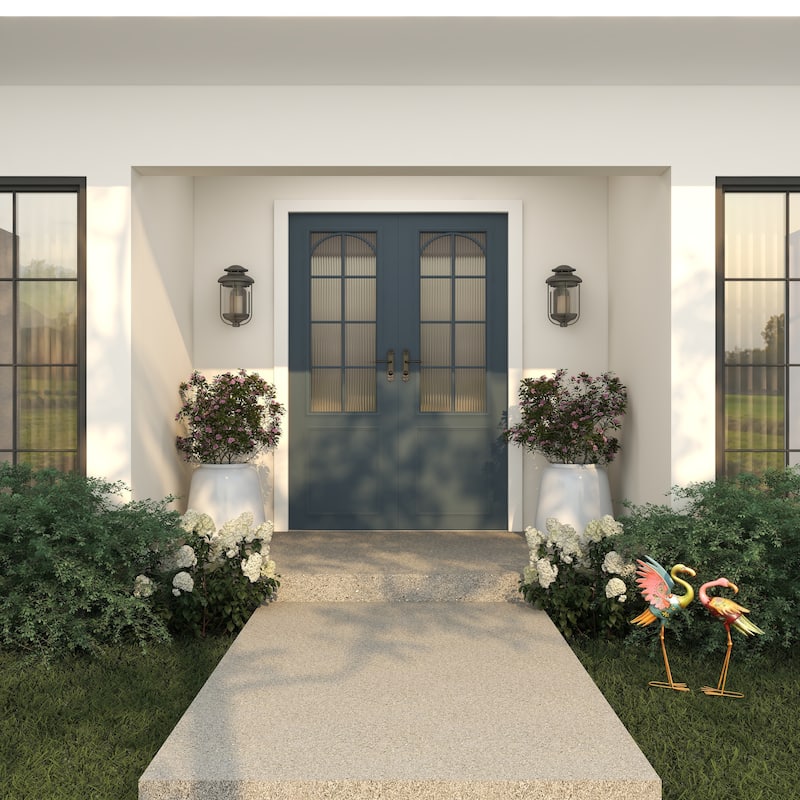 Metal Flamingo Indoor Outdoor Embossed Standing Decorative Garden Sculpture - Set of 2 Multi Colored - Roche River Decor