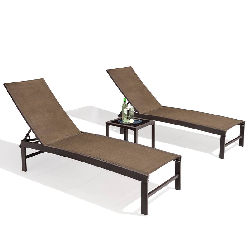 VredHom Outdoor Aluminum Adjustable Chaise Lounge Chairs and Side Table Set - 60.4 in L * 24.6 in W * 16.1/40.8 in H