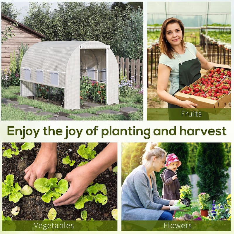 Outsunny 9.7' x 6.5' x 6.5' Walk-in Tunnel Greenhouse, Outdoor Plant Nursery with Quality PE Cover, Zipper Doors White