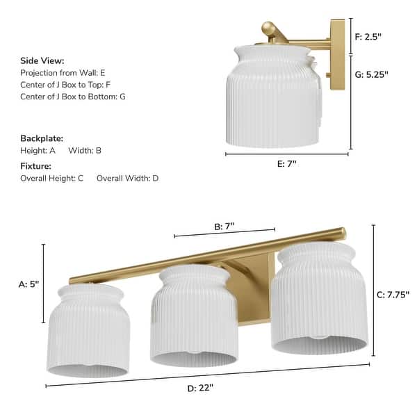 Hunter + Jasmine Roth Harlowe Luxe Gold Cased White Glass 3-Light Bathroom Vanity Wall Light - Transitional - Damp Rated