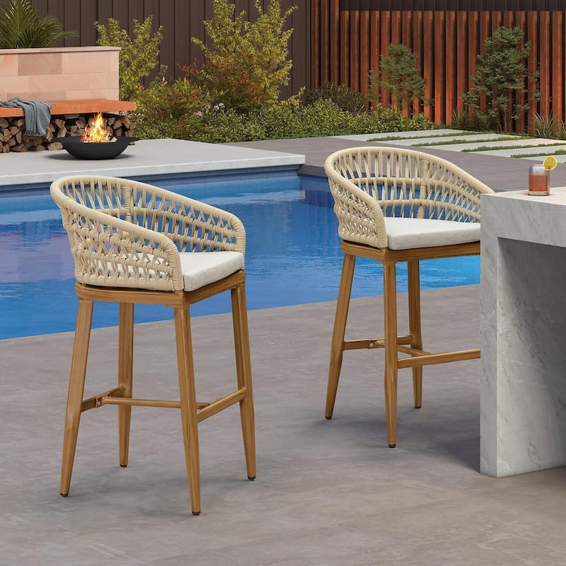 PURPLE LEAF Outdoor Dining Chairs Set of 2 Patio Bar Stools