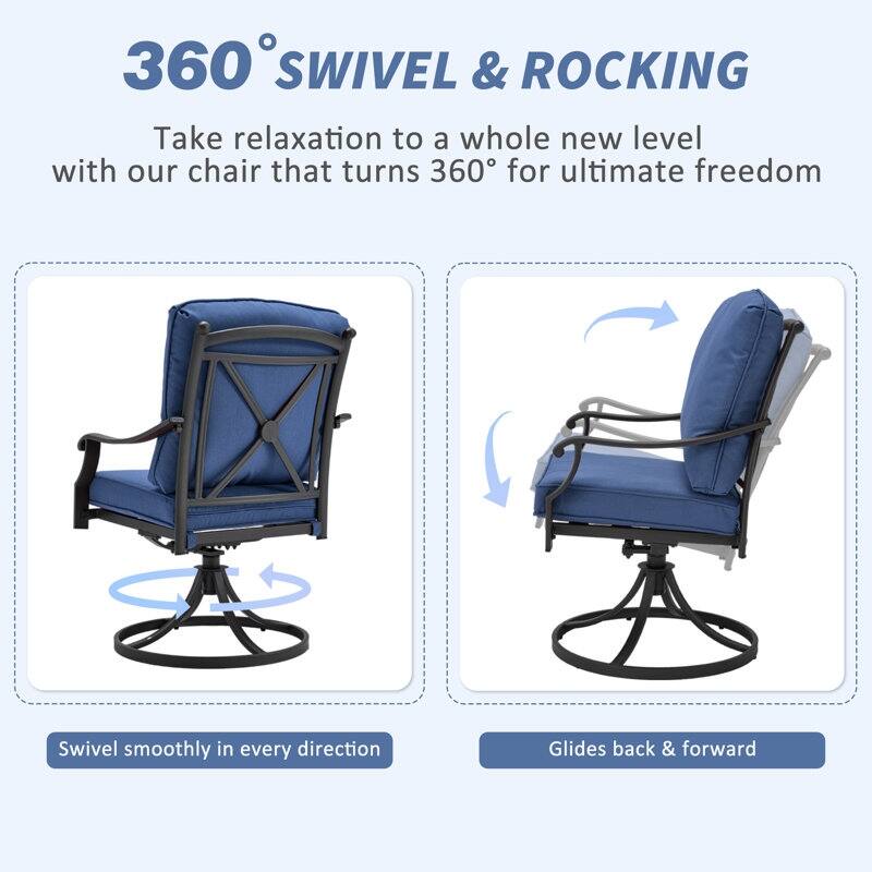 Outdoor Swivel Rocker Chairs Set of 2, Heavy-Duty 360° Swivel Patio Chairs with Cushions, All-Weather Steel Frame for Garden