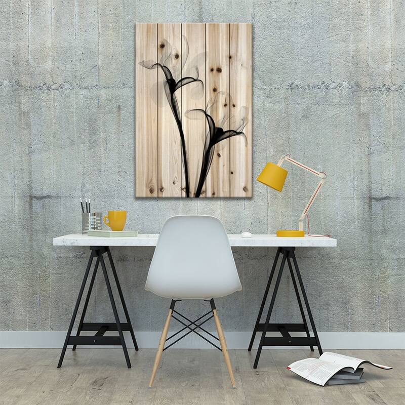 Two Irises I Print On Wood by Hong Pham - Multi-Color