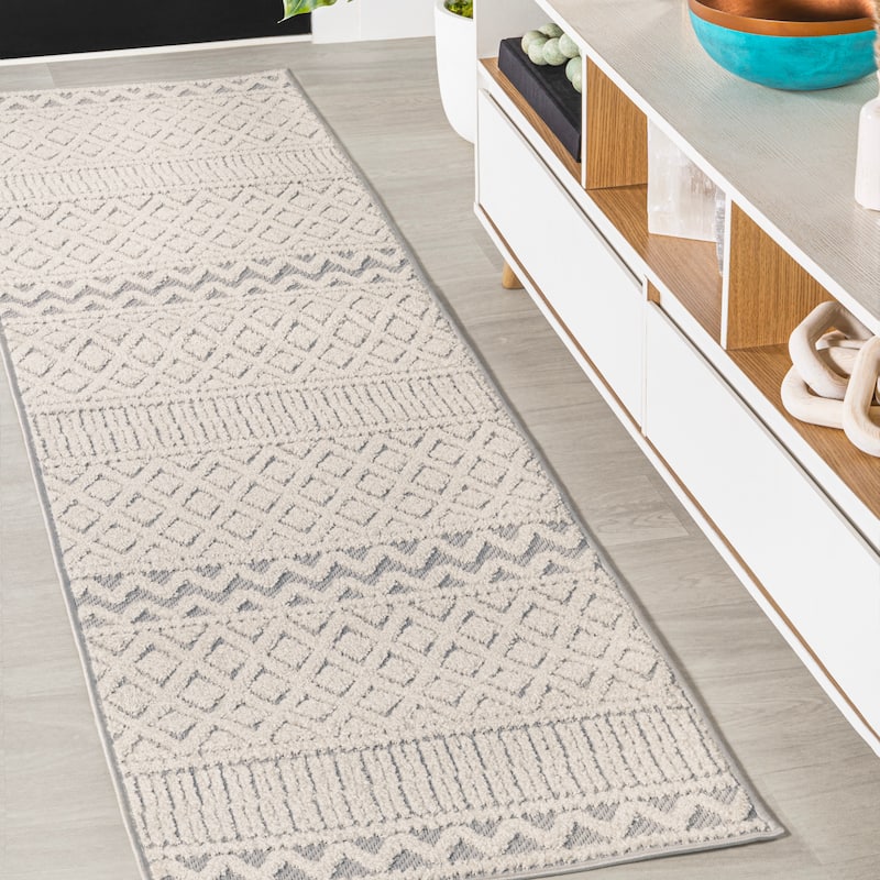 JONATHAN Y Duenas High-Low Two-Tone Monstera Leaf Area Rug