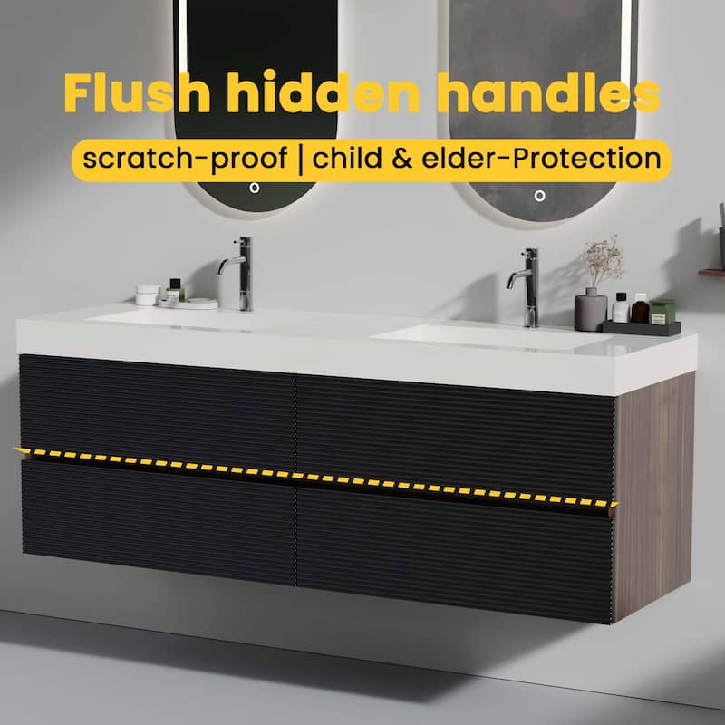 Wall Mounted Bathroom Vanity with Glossy White Solid Surface Sink