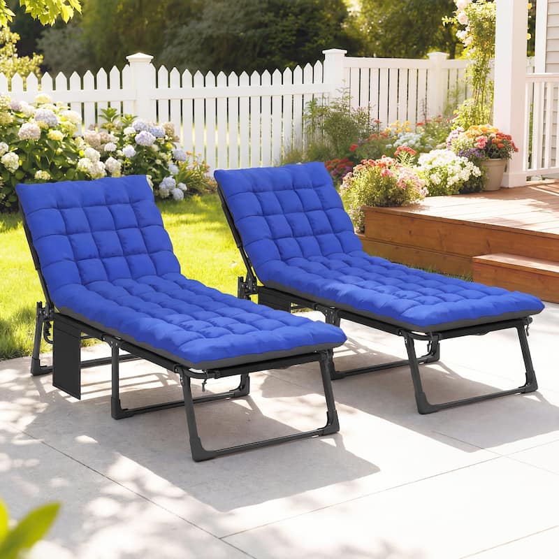 Outsunny Chaise Lounge Chair Outdoor Set of 2, 5-Position Reclining Pool Lounge Chairs with Cushions, Side Pocket