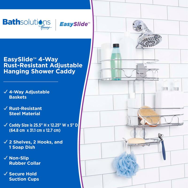 Kenney Rust-Resistant EasySlide 4-Way Adjustable Caddy - Chrome