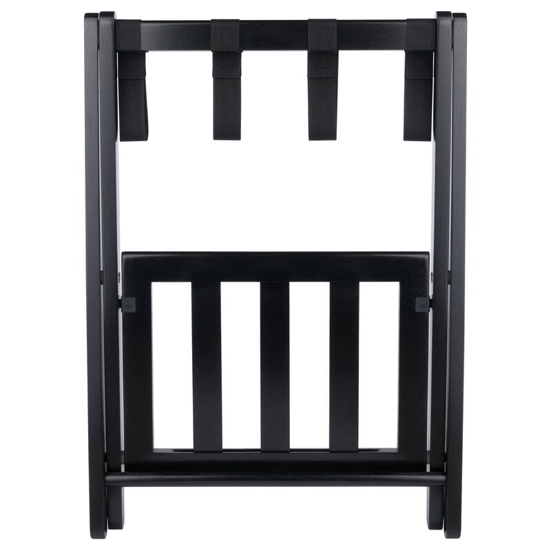Wooden Foldable Luggage Rack with Shelf - 24.75" - Black