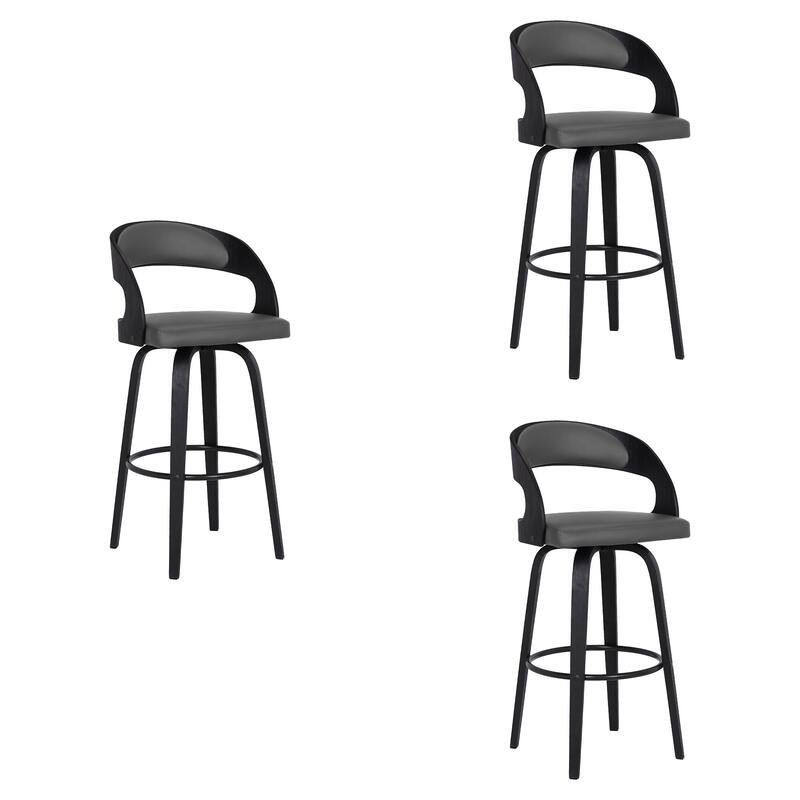 Shelly Mid-Century Swivel Bar Stool, Upholstered Counter Height Stool with Bentwood Legs