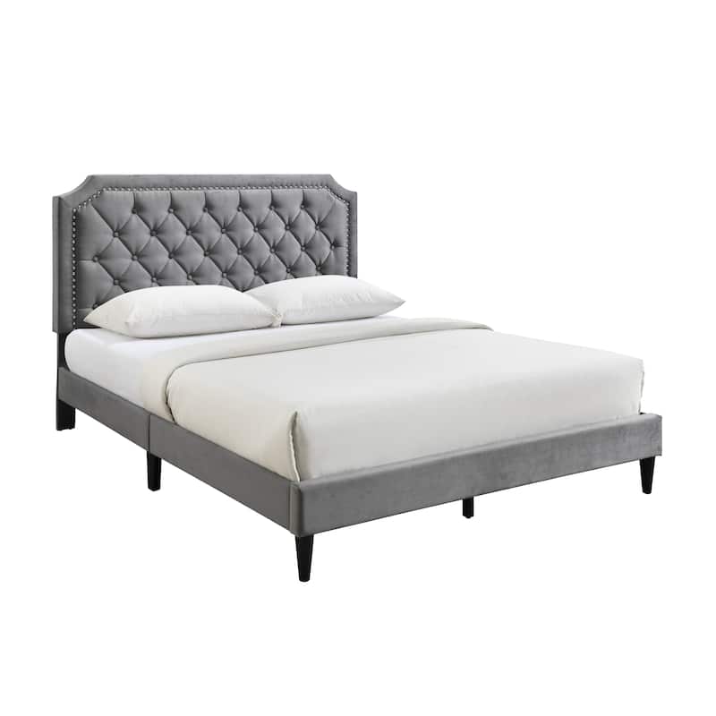 Ava Clipped-Edge Nailhead-Trim Button Tufted Upholstered Platform Bed