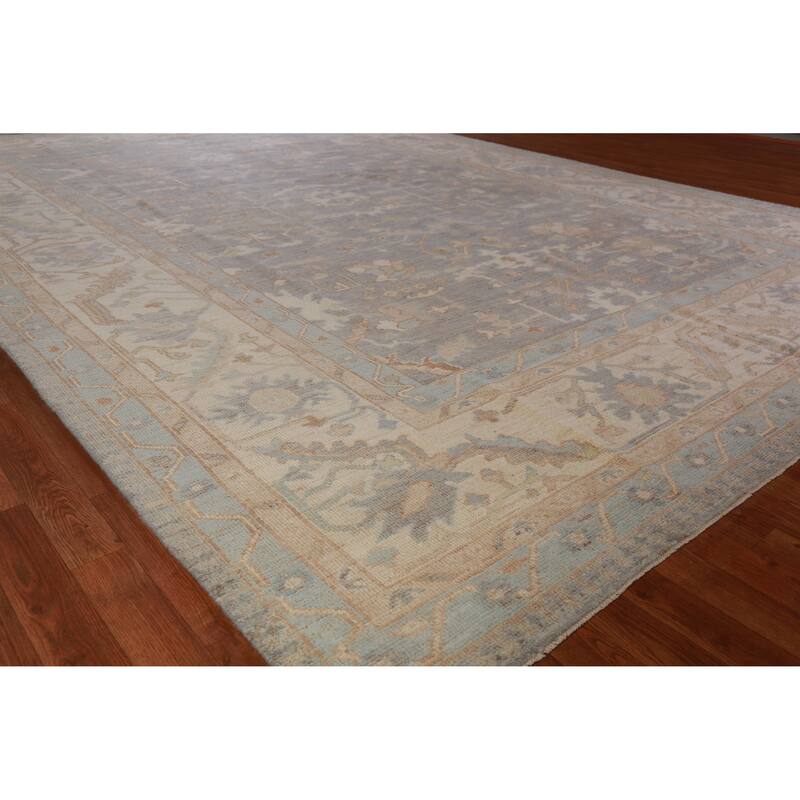 Hand Knotted Oriental 100% Wool Carpet Transitional All-Over Greys & Charcoal Oushak Area Rug - 13' 10'' X 10' 1''