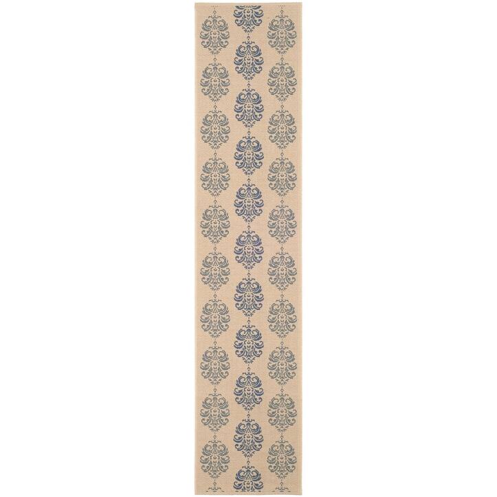 SAFAVIEH Courtyard Pauley Damask Indoor/ Outdoor Waterproof Patio Backyard Rug - 2'3" x 10' Runner - Natural/Blue