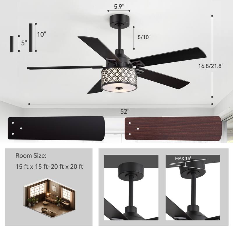 52-inch Reversible 5-Blade Fandelier Ceiling Fan with Light and Remote