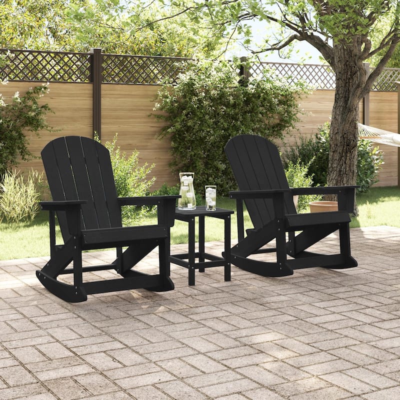 vidaXL Adirondack Rocking Chairs 2 pcs Black 73.5 x 92 x 90 cm HDPE - 28.9 x 36.2 x 35.4