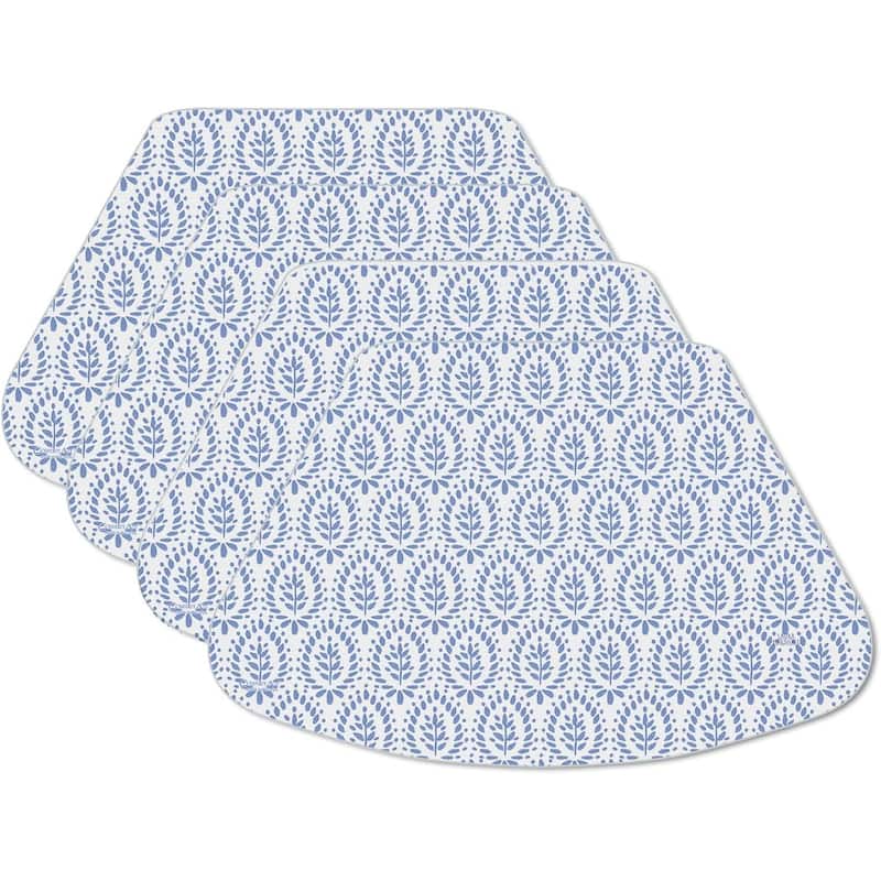 Blue Tile Wedge Shaped Reversible Flexible Plastic Placemat 4 Pack Made in The USA 17.75" x 11.25" Colorful, Reversible