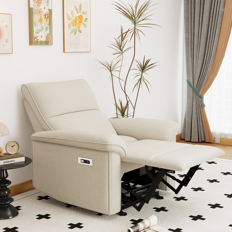 GDFStudio - Zero Wall Snowflake Velvet Power Recliner with USB Type-C