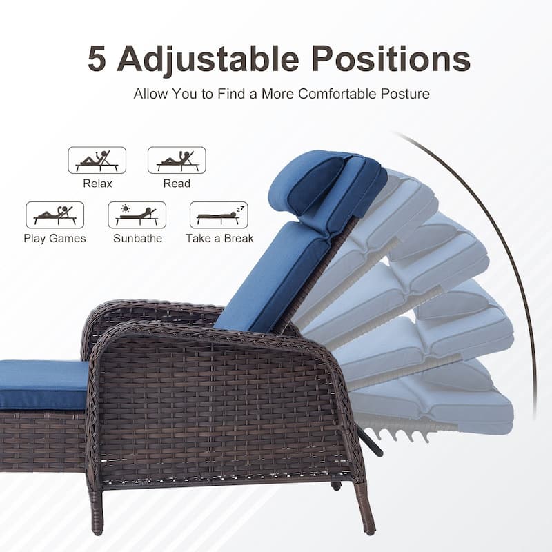 Outdoor Chaise Lounge Chair Adjustable 5-Position - 1-Piece