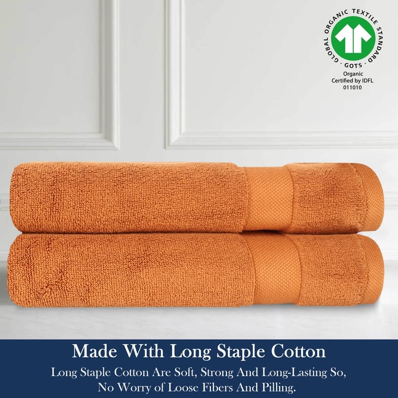 Delara Organic Cotton Luxuriously Plush Hand Towel Pack of 2 | GOTS & OEKO-TEX Certified | 650 GSM Long Staple