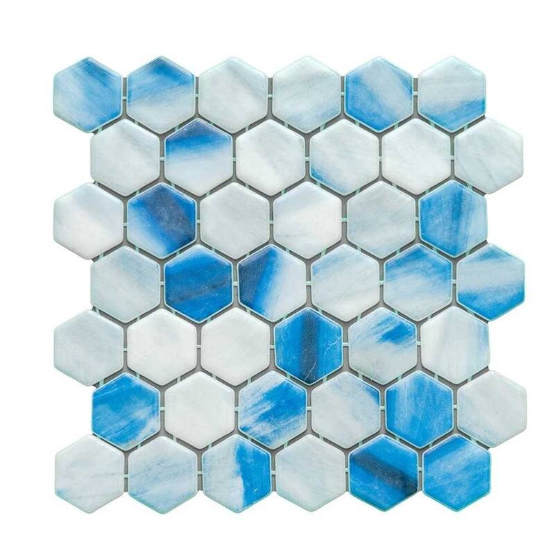 The Tile Life Eterna Hex 2x2 Glass Floor, Wall & Backsplash Tile - Blue - 1 Sheet (0.88 Sq. ft.)