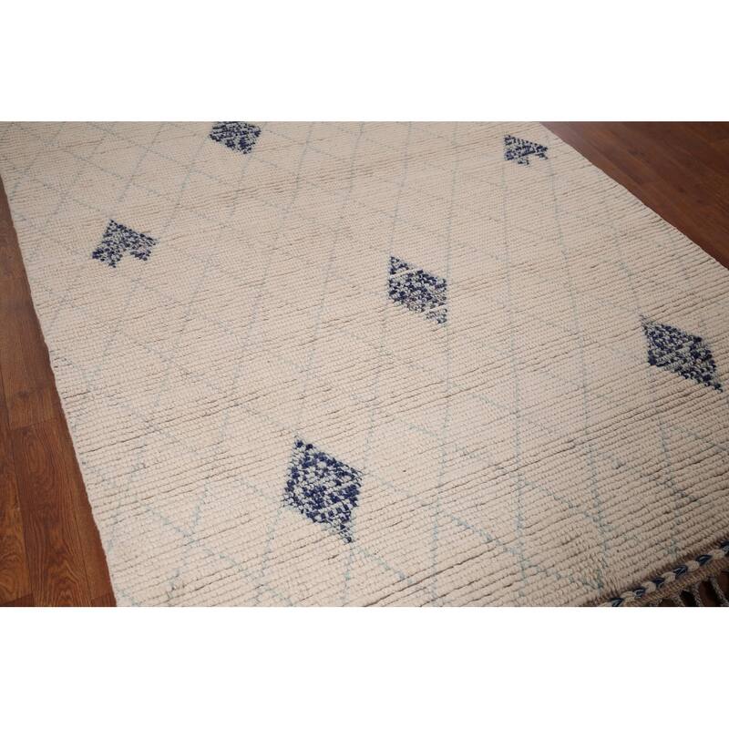 All-Over Trellis Moroccan Oriental Area Rug Hand-Knotted Wool Carpet - 5'0"x 8'5"