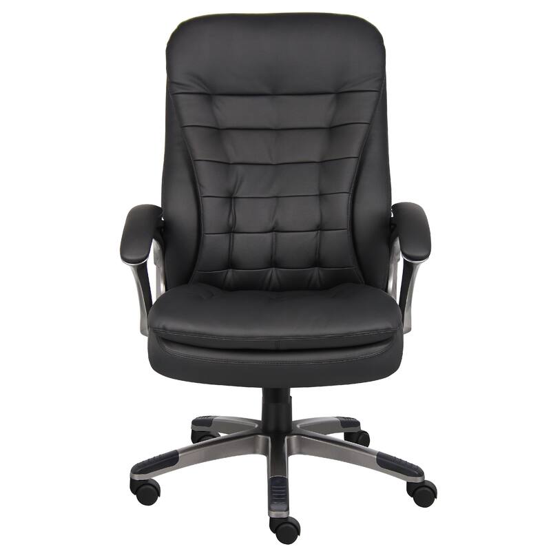 Kloe Executive High-Back Swivel Armchair in Pewter Gray, Black Vinyl