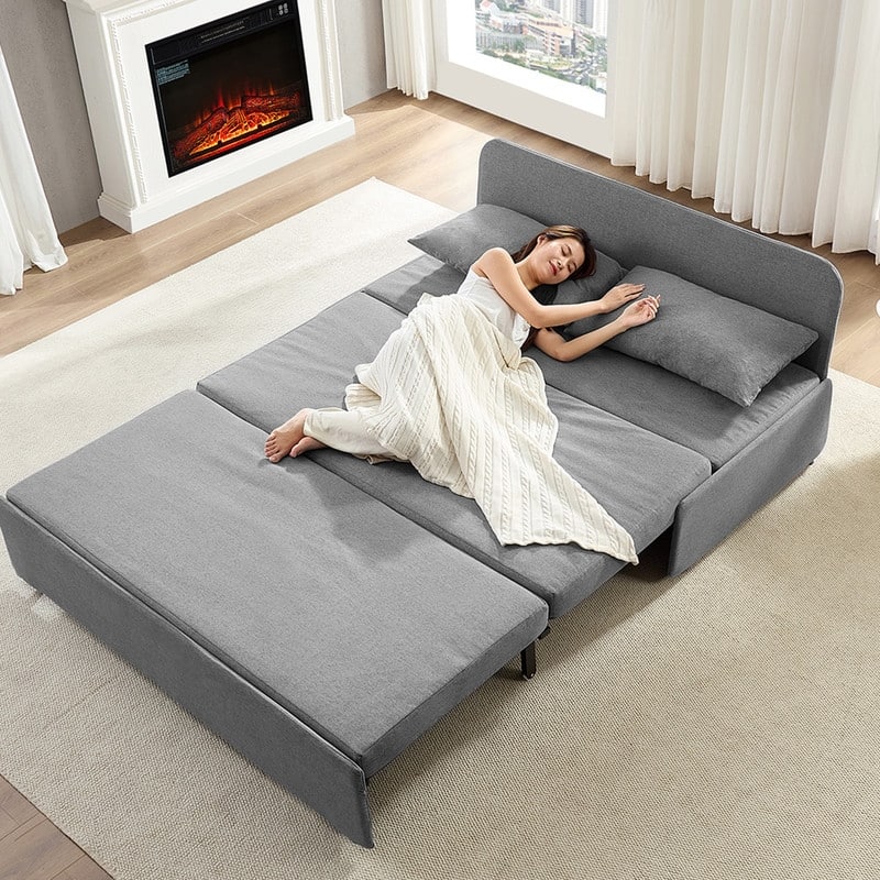 Mixoy Full/Queen Size Sofa Bed,2 in 1 Convertible Linen 1-Seater/Loveseat Sleeper Sofa Couch with Cushions