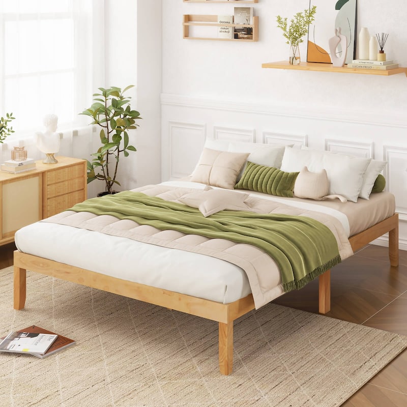 Costway Twin/Full/Queen Size Wooden Platform Bed Frame 14" with Rubber
