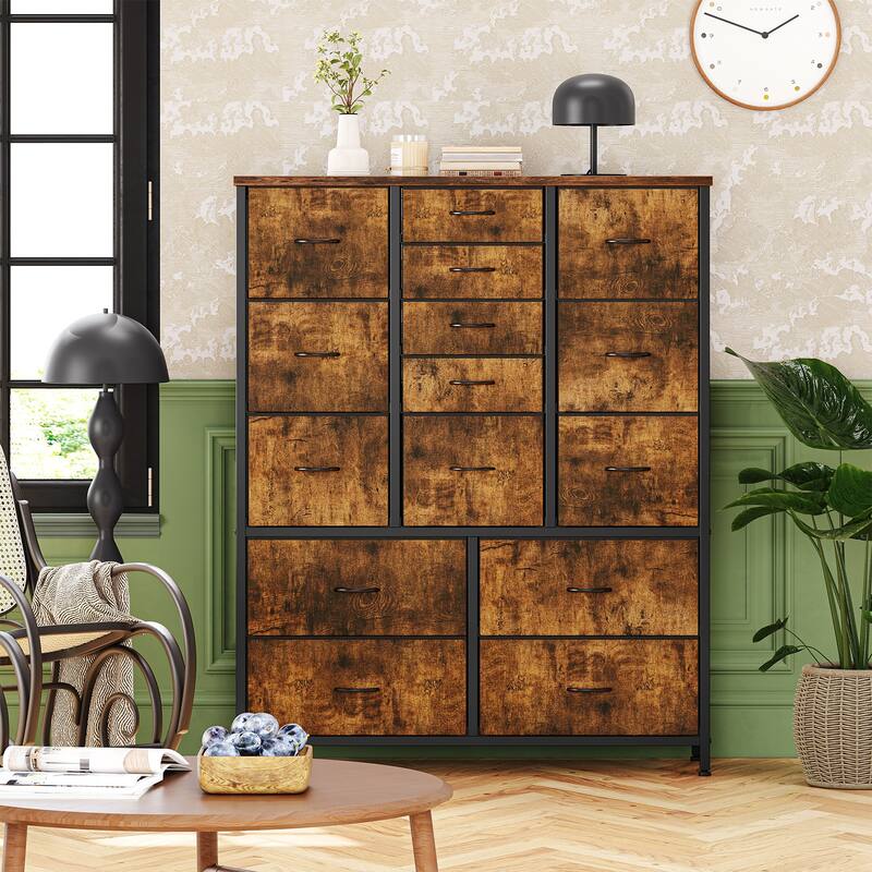 15 Drawers Dresser, Tall Dressers for Bedroom - Brown