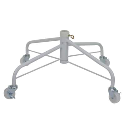 White Metal Rolling Christmas Tree Stand 6.5' 7.5' Artificial Trees