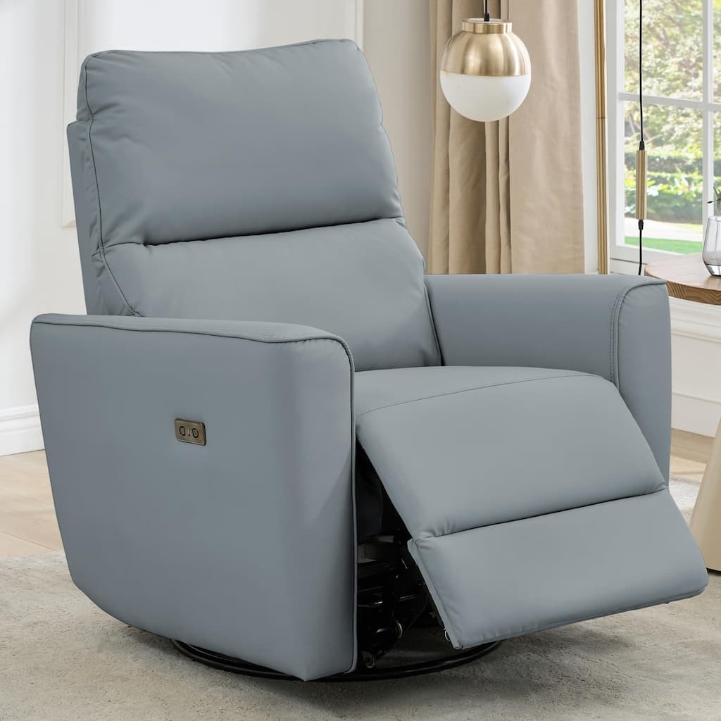 Power Recliner Chair Swivel Rocking Glider PU Leather Upholstered Glider Recliner Nursery Chair