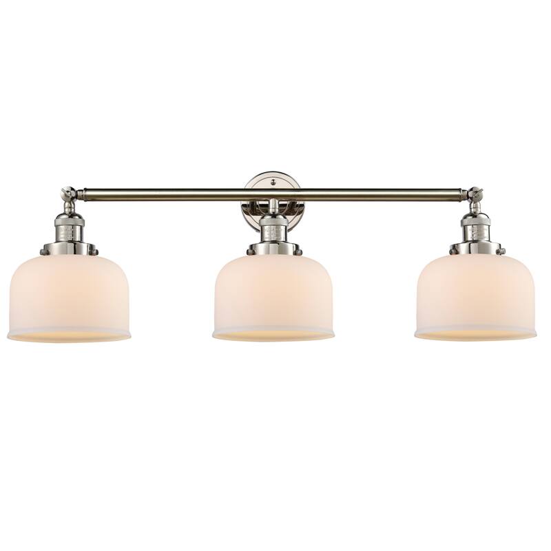 Innovations Lighting Large Bell 3 Light 32" Wide Bathroom Vanity Light - Polished Nickel / Matte White