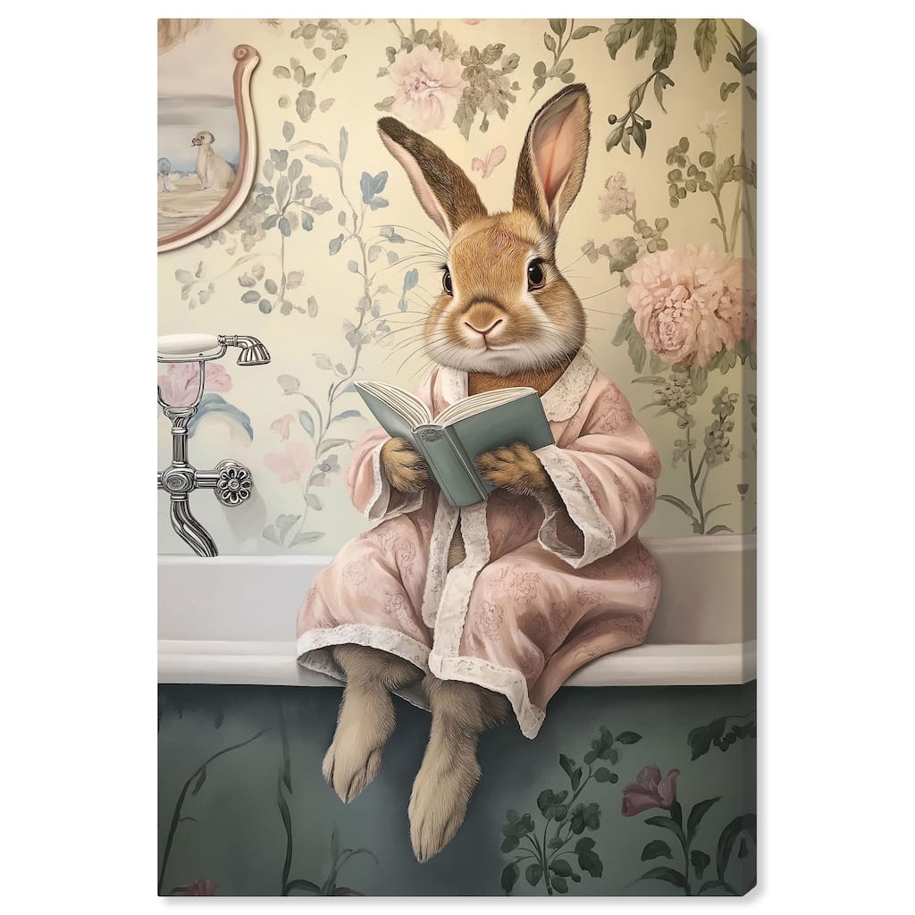 Bunny Bibliophile Bathing Canvas by Art Remedy, Gallery Wrapped
