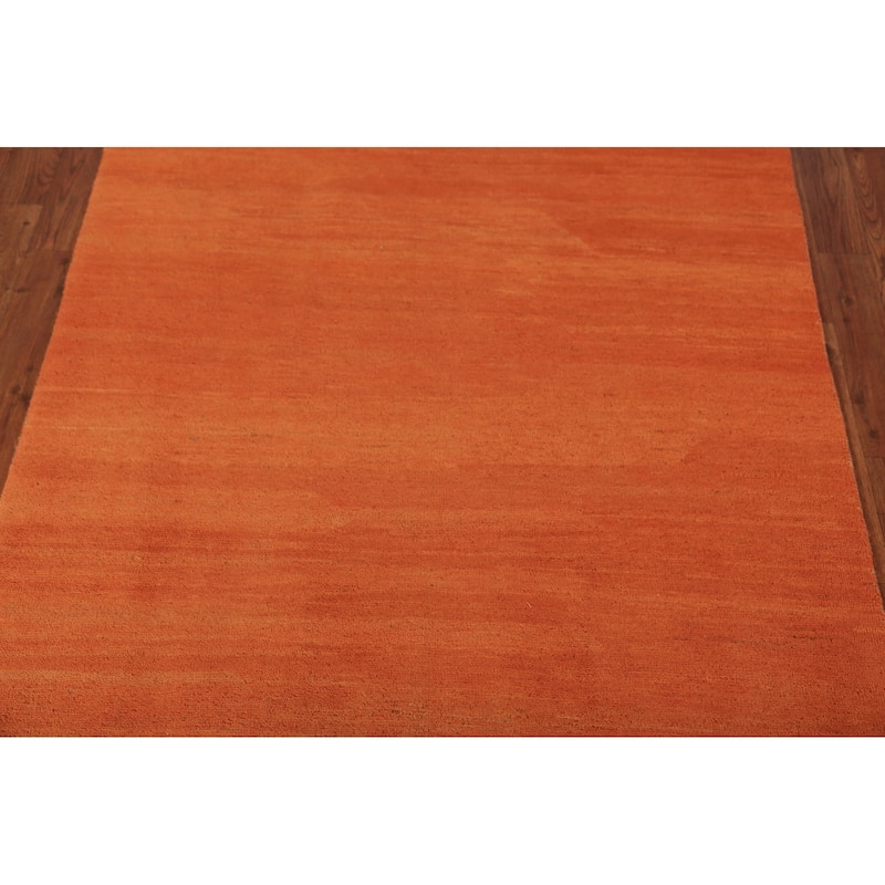 Orange Stripe / Modern Gabbeh Oriental Rug Hand-Knotted Wool Carpet - 3'10" x 5'10"