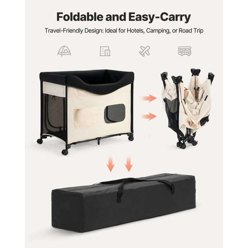Beige Carbon Steel Dual-Level Pet Bed with Wheels and Foldable Design
