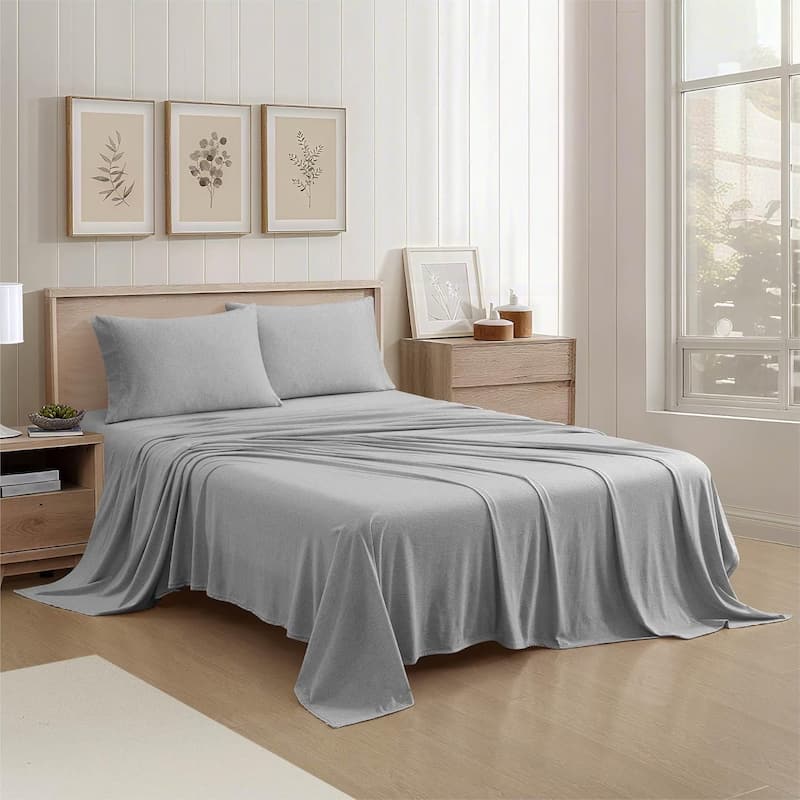 Aeropostale Super Soft Heather Grey Jersey Knit Sheet Set All-Season Comfort