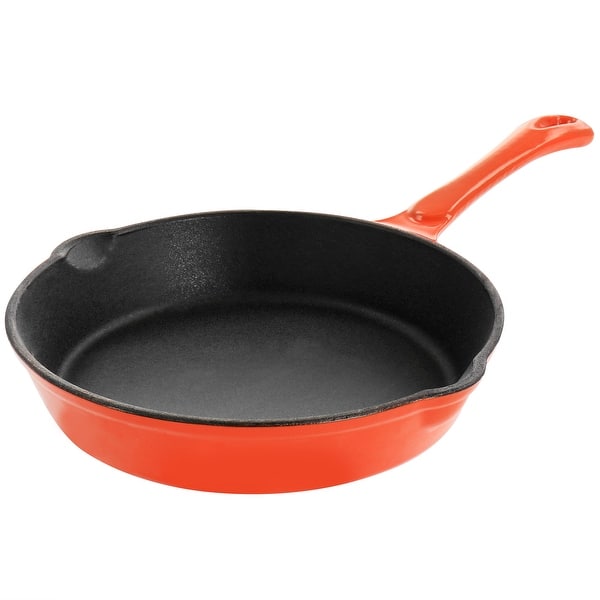 slide 2 of 4, Enameled Round 8 Inch PreSeasoned Cast Iron Frying Pan - 8" inch Orange