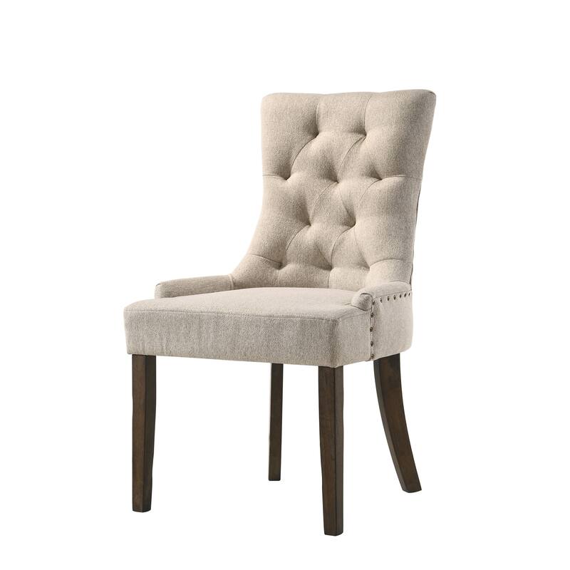 HomeRoots Set of Two Tufted Beige and Oak Upholstered Fabric And Solid Wood Dining Side Chairs