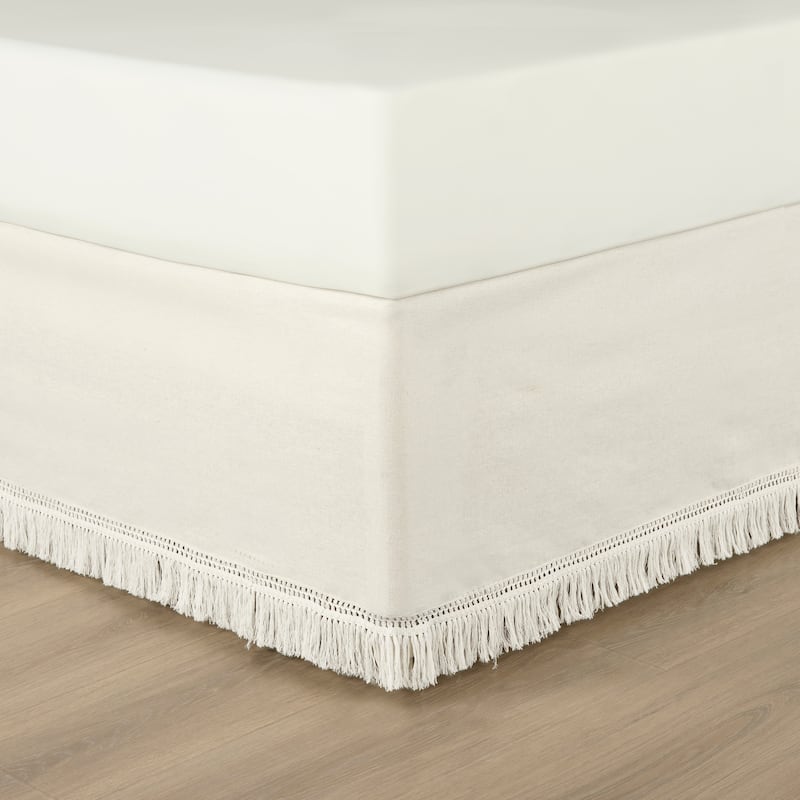 Lush Decor Boho Fringe 15-Inch Tailored Drop Easy Fit Bedskirt - King - Off-White