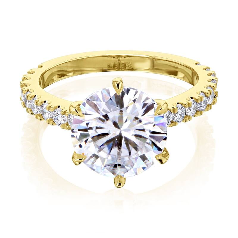 Kobelli 3.6 Carats Moissanite & Lab Grown Diamond 14k Solid Gold Round 6-Prong Tulip Tiffany Engagement Ring - 10 - Yellow